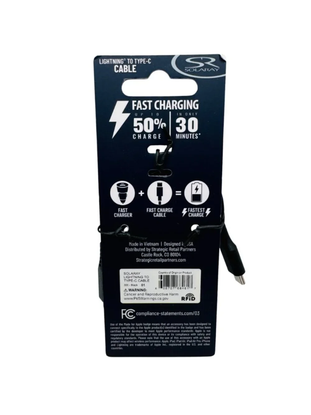 Solaray iPhone cord To Type-C Cable 3 Ft Black Fast Charging For iPhone iPad